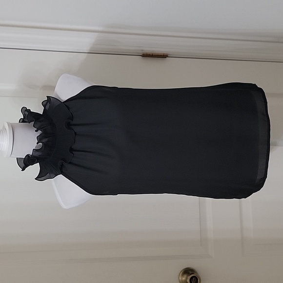 SHEIN Size M Black Frill Trim Mock Neck Sleeveless Blouse, EUC - Picture 2 of 15